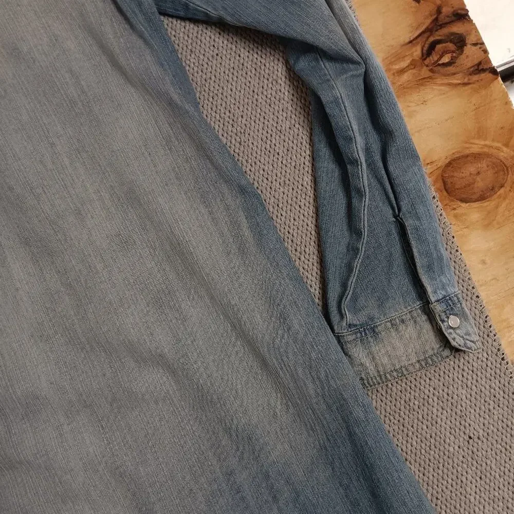 Buddy Basics Vintage Western Denim Dress M Blue Fade Pearl Snap Cowgirl Boho‎